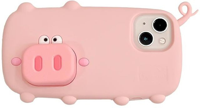 Silikon Handyhülle mit rosa Schwein Motiv und faltbarem Ständer für iPhone 16 Pro Max, 15, 14, 13 in Weiß - Bild 1