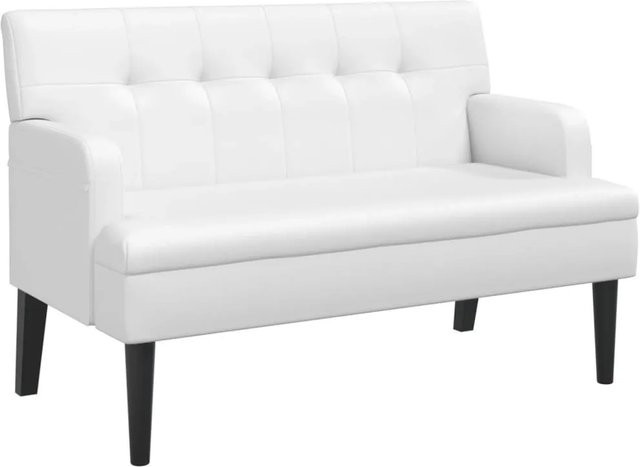 vidaXL Sitzbank mit Rückenlehne in Weiß aus Kunstleder und Kautschukholz B/T/H: 112 x 65,5 x 75 cm - Bild 1