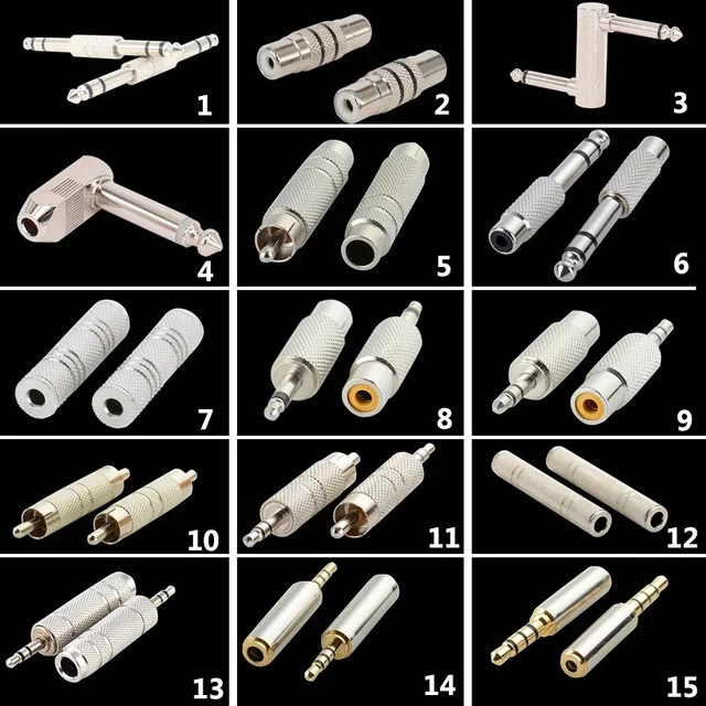BSN 10er Set Audio Adapter Set in Silber mit 3,5mm Klinkenstecker und Buchse sowie RCA, 2,5mm, 3,5mm und 6,35mm Anschlüssen für AV, CCTV, Mono und Stereo - Bild 1