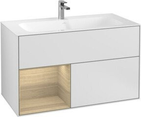 V&B Waschtischunterschrank Finion Reg links in Eichenfurnier und Weiß matt lackiert, B/T/H: 99,6 x 59,1 x 49,8 cm - Bild 1