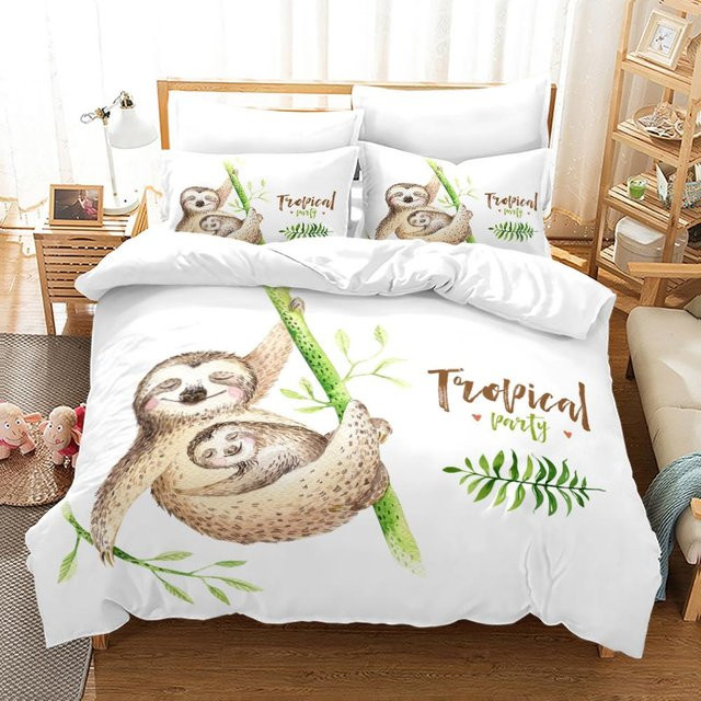 3-teiliges Bettwäscheset Your Warm Home mit Faultier DJ Motiv in Weiß, Material Polyester, B/H: 200 x 200 cm, Kissen: 50 x 70 cm - Bild 1