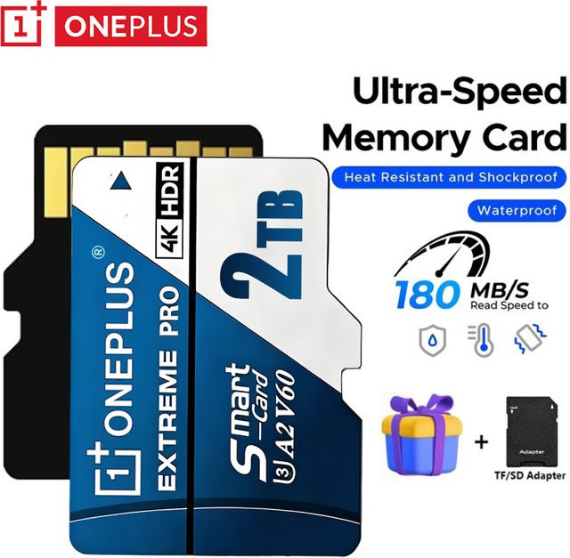 OnePlus Hochgeschwindigkeits SD-Speicherkarte V30 A2 U3 mit SD-Adapter für Smartphone, Tablet und PC - Bild 1