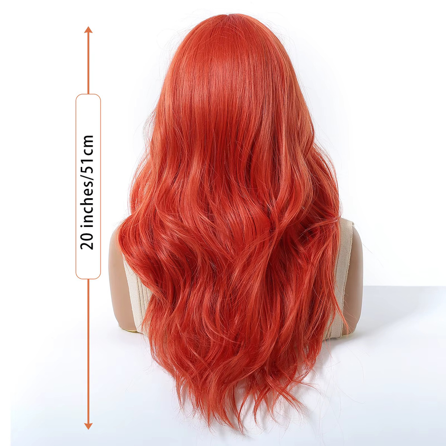 Synthetische Perücke, lange gewellte Haare mit Pony, Ingwer-Orange-Braun, Damen - Bild 2