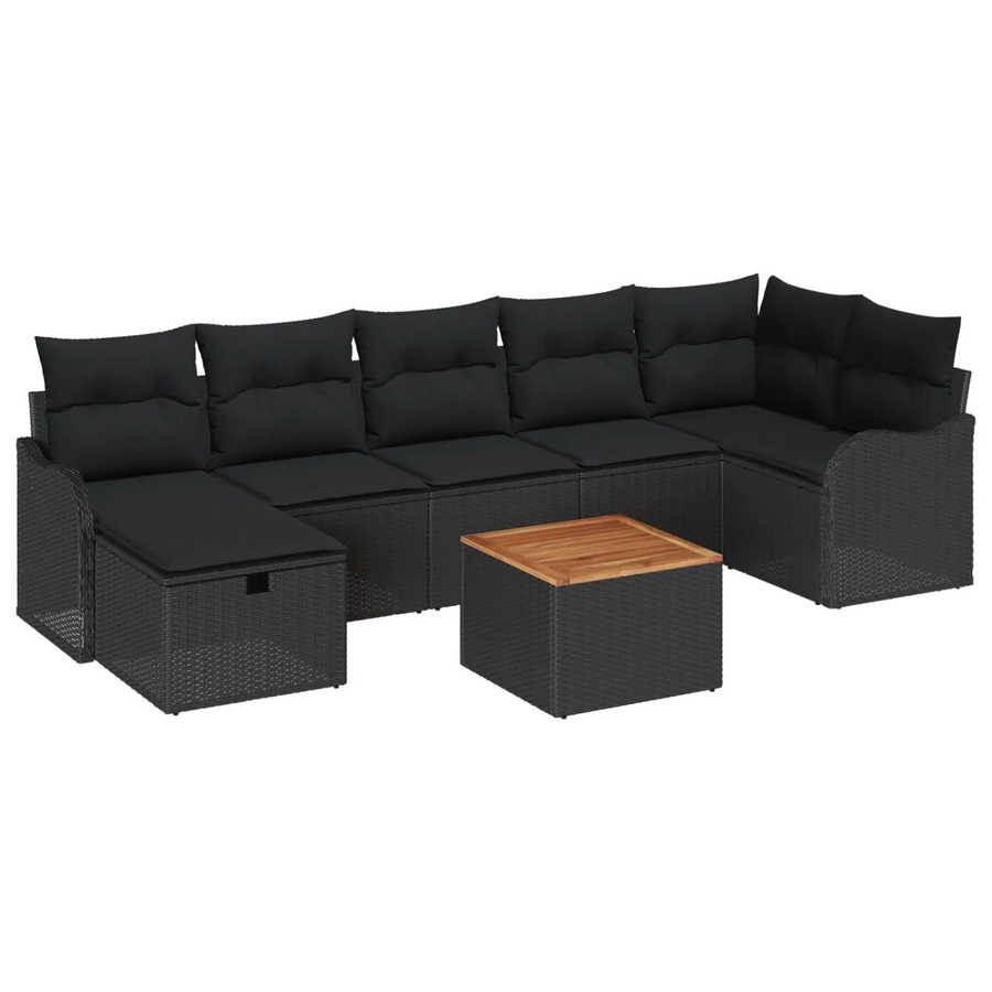 vidaXL Garten-Sofa-Set aus Poly Rattan in Schwarz, 8-teiliges L-Shape Lounge-Set mit Kissen und Stauraum - Bild 2