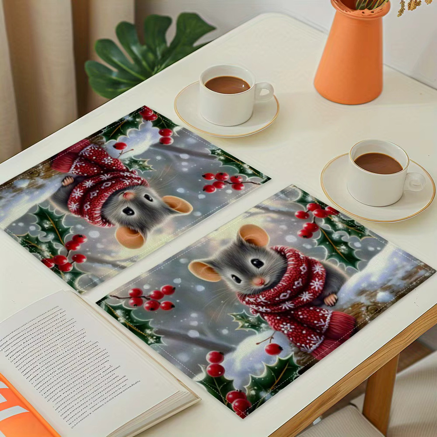 VIKAMA 4-teiliges Weihnachts-Tischset mit Maus-Design für die Winter-Tischdekoration - Bild 4