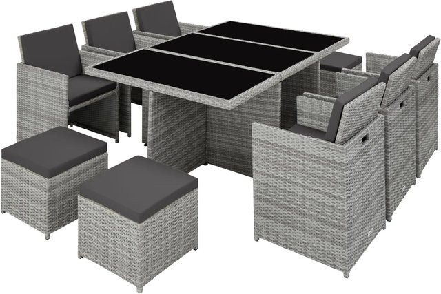 tectake Aluminium Rattan Sitzgruppe für Garten, modern und wetterfest, inkl. Tisch und Stühlen, erweiterbar, Grau/Beige, H x B x T: 82 x 178 x 58 cm - Bild 2