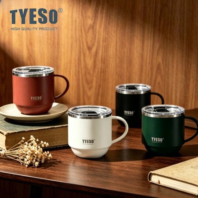 TYESO Thermosbecher aus 304 Edelstahl mit Griff und Deckel, Kalt- und Warmhaltefunktion, Grün, 330 ml - Bild 1