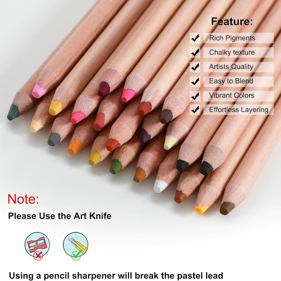 KALOUR Pro Pastellkreide-Buntstifte Porträtset mit 24 Farben in Multicolour zum Zeichnen, Skizzieren und Schattieren - Bild 4