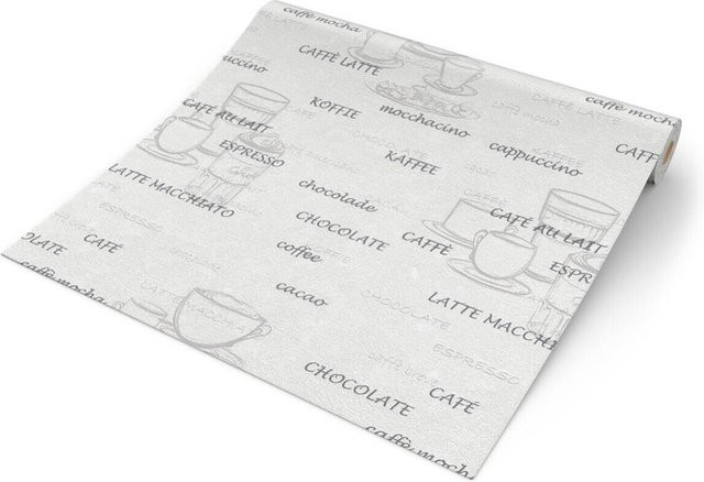 Rasch Vliestapete Kaffee in Weiß und Silber mit glänzendem Design, B: 53 cm, L: 1005 cm - Bild 1