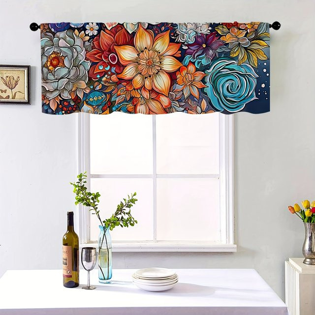 VIKAMA Bohemian Floral Küchenvorhänge mit Raffhalter, halbtransparente Vorhänge in Multicolour für Schlafzimmer oder Café - Bild 1