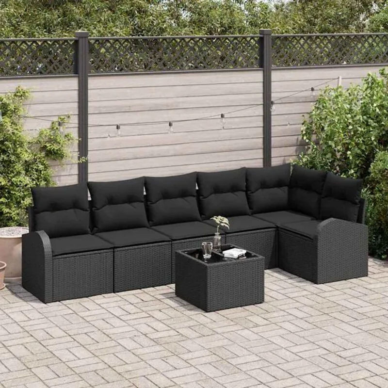Vidaxl Garten-Sofa-Set aus Polyrattan mit 7-teiligem Loungemöbel-Set und Kissen in Schwarz - Bild 1
