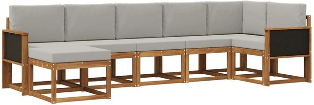 vidaXL Outdoor-Sofagarnitur 7-teilig aus Akazienholz und hellgrauem Polyester in L-Form - Bild 1