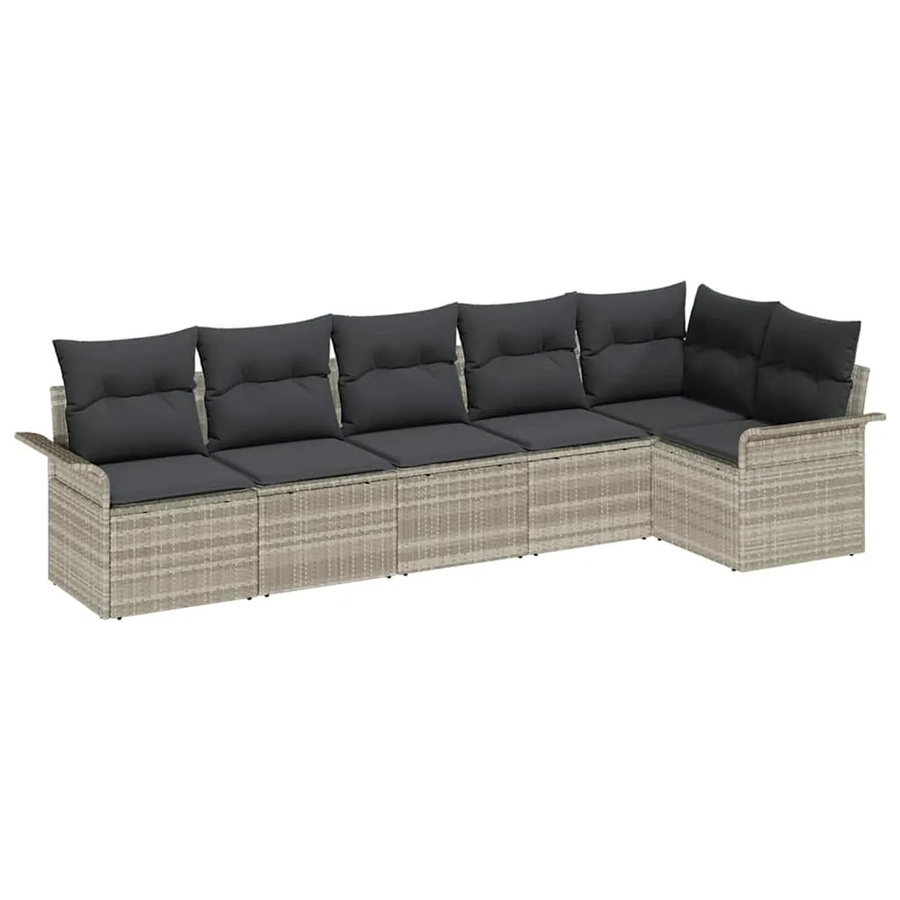 vidaXL Garten-Sofa-Set aus Polyrattan in Hellgrau, 6-teiliges L-Shape Lounge-Set mit Kissen für Garten, Balkon und Terrasse - Bild 2