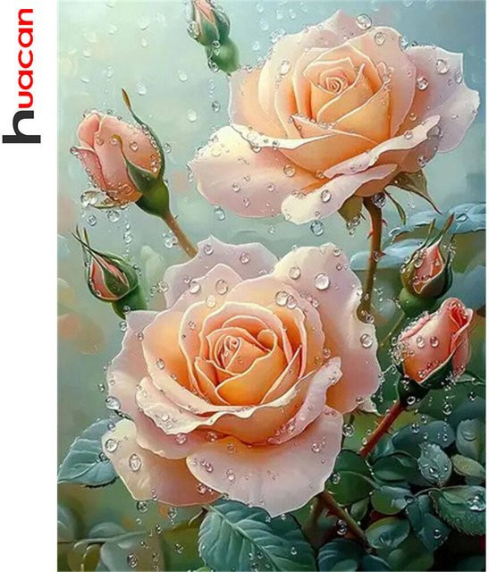 Huacan Diamantmalerei Rose mit Regentropfen als Mosaik-Strassbild für die Tischdekoration, B/H: 30 x 20 cm - Bild 1