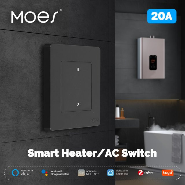 MOES ZigBee Heizung AC Schalter Tuya 20A mit Strommonitor und Doppelpol-Fernsteuerung für Alexa und Google Home in Grau oder Weiß - Bild 1