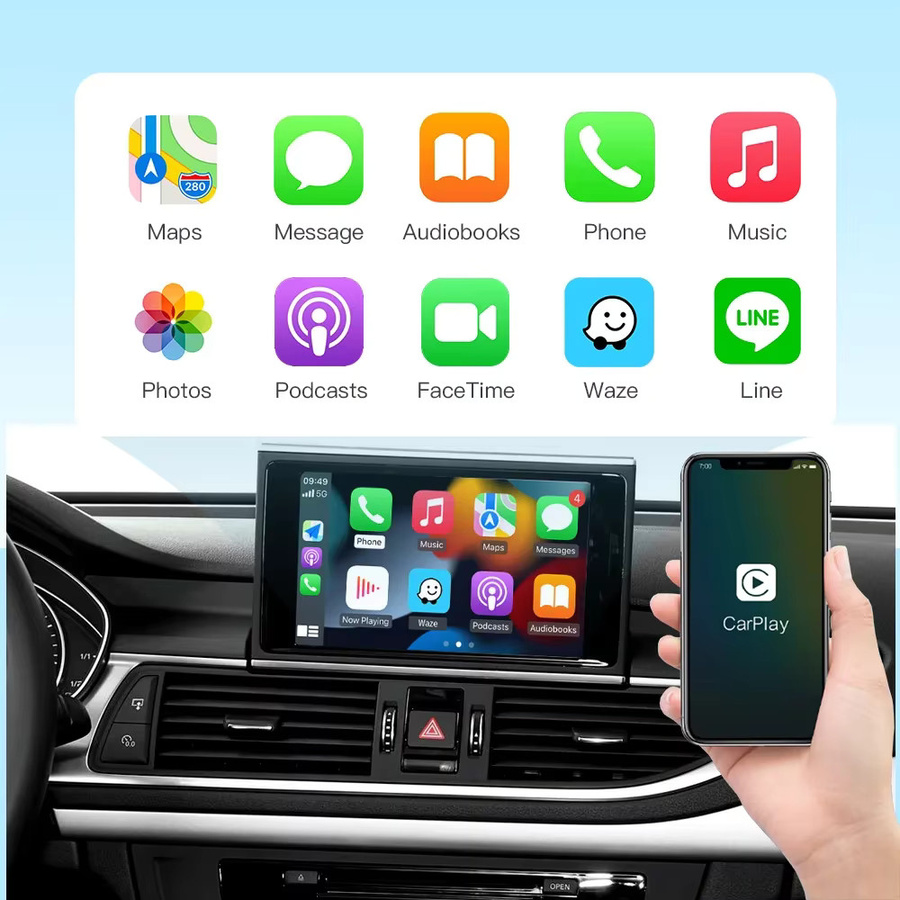 AUTOABC Drahtloser CarPlay und Android Auto Interface Adapter für Audi A6 A7 2012-2018 mit Bluetooth, GPS und Spiegel Link in Weiß - Bild 2