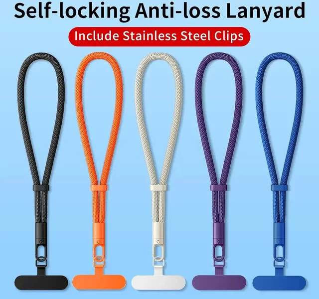 Universelles verstellbares Telefon-Lanyard für iPhone 17 Pro Max, kurzes Handgelenkband aus Polyester in Orange - Bild 1