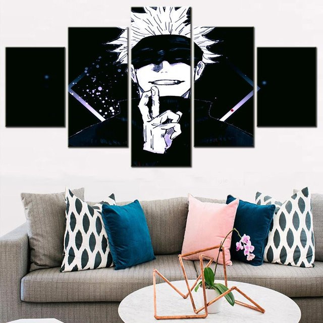 5er Set Jujutsu Kaisen Anime Wanddeko aus Leinwand, Modulare Poster Illustrationen von Redamancy Gallery, Mehrfarbig - Bild 1