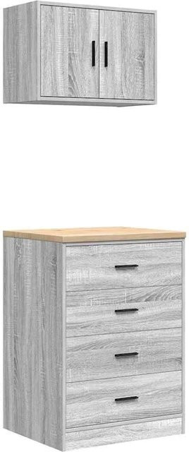 vidaXL Garagenschränke 2er Set Grau aus Holzwerkstoff, Wandmontage mit Türen und Schubladen - Bild 1