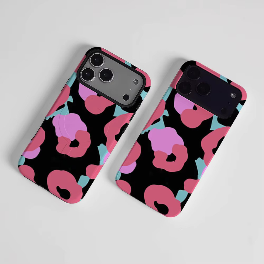 CaseLumi Matte Bumper MagSafe Hülle für iPhone 17 16 15 14 13 Pro Max Stoßfeste PC-Schutzhülle in Rosa und Schwarz mit Leopardenmuster - Bild 2
