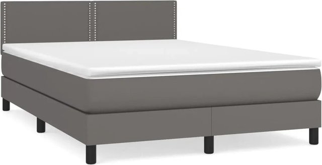 vidaXL Boxspringbett mit Matratze in Grau aus Kunstleder, B/T/H: 140 x 200 cm - Bild 1