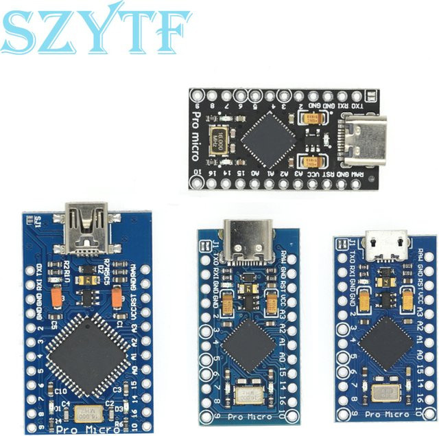 SZYTF ATMEGA32U4 Pro Micro Controller Board mit USB-C und Micro-USB Anschluss, 5V, 16-MHz, Blau - Bild 1