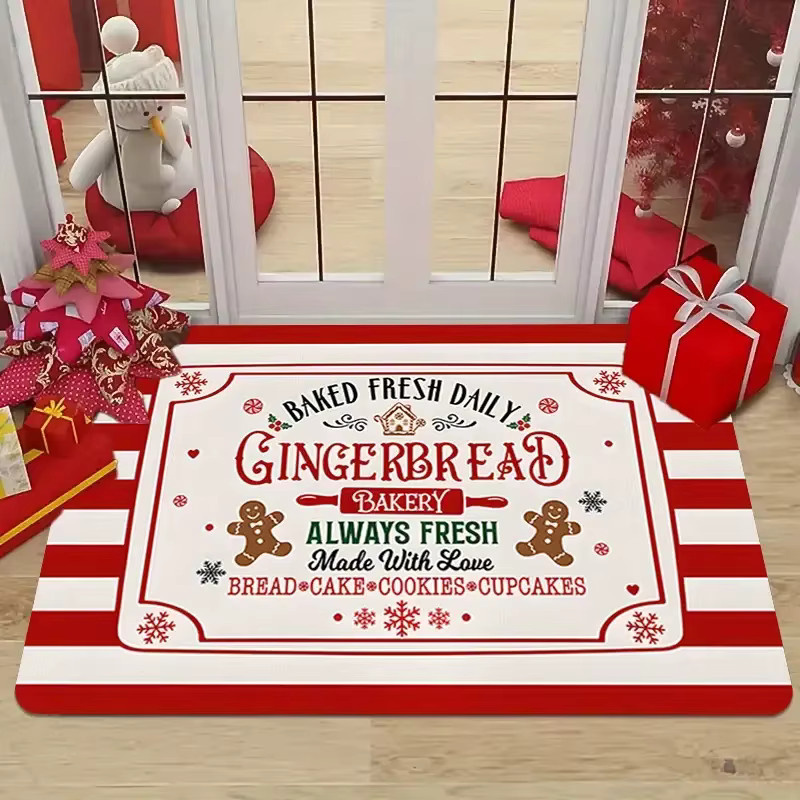 VIKAMA Weihnachts-Fußmatte mit Lebkuchenmann in Rot, rutschfest und maschinenwaschbar, B/T: 60 x 40 cm - Bild 5