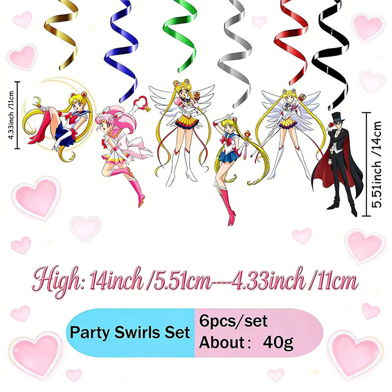 Sailor Moon Happy Birthday Party Dekoration Set mit Einweg-Tischgeschirr, Wabenfiguren, Banner und Spiralgeschenken in Multicolour - Bild 2