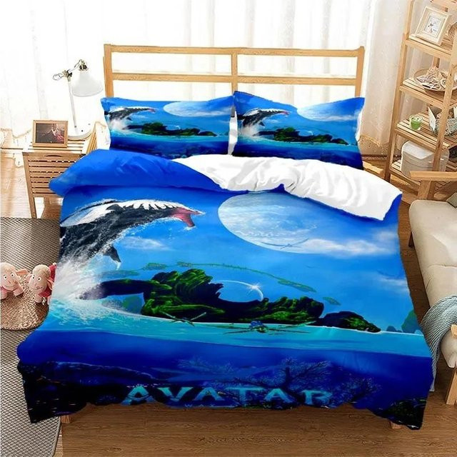 Gu Tao Dreiteiliges Bettwäscheset Avatar Film Motiv Blau, King Size, B/H: 245 x 210 cm - Bild 1