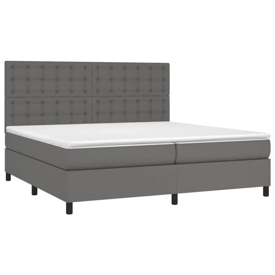 vidaXL Boxspringbett mit Matratze in Grau aus Kunstleder mit LED-Unterbettbeleuchtung und USB-Ladeanschluss B/T/H: 200 x 200 x 128 cm - Bild 2