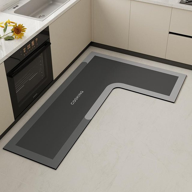 L-förmige Küchenmatte von Yiran Furniture, saugfähige und rutschfeste Bodenmatte aus Polyester, B/T/H: 80 x 150 x 45 cm - Bild 1