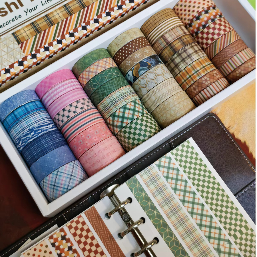 42 Rollen Washi-Tape-Set mit kariertem Design in Braun und Multicolour für Scrapbooking, Junk Journal und Bullet Journaling aus Papier - Bild 4