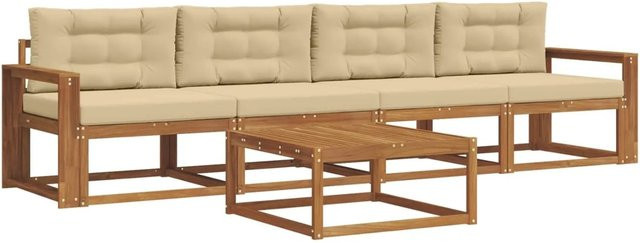 vidaXL Outdoor-Sofagarnitur aus Akazienholz mit Tisch und Kissen in Natur und Beige - Bild 1