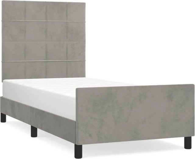 vidaXL Bettgestell mit Kopfteil aus Samt in Hellgrau, B/T/H: 90 x 190 x 128 cm - Bild 1