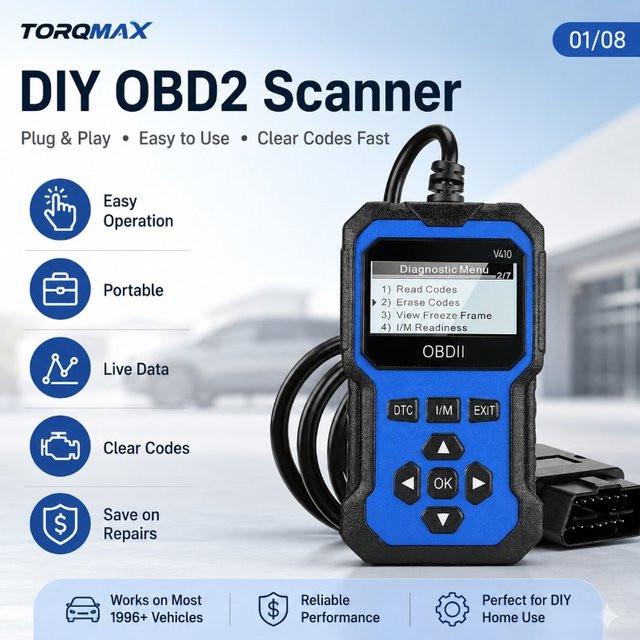GIOIO V410 OBD2 Scanner Auto-Diagnosewerkzeug mit Live-Daten-Unterstützung und I-M Readiness Test, Blau - Bild 1