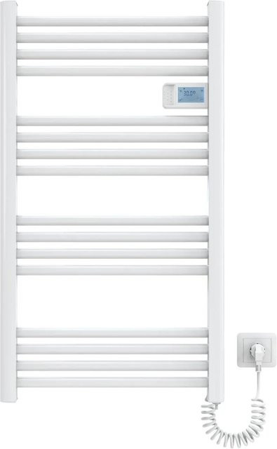 Emke Elektrischer Handtuchwärmer in Weiß mit 500W, Thermostat, LED Display und Temperatur- sowie Zeitanzeige, Breite: 96 cm - Bild 1