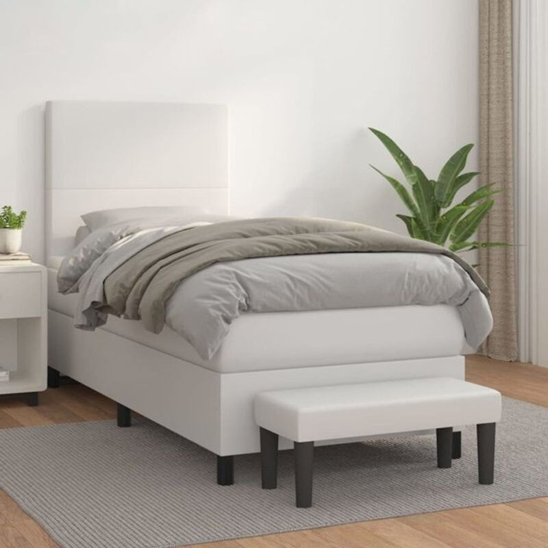 vidaxl Boxspringbett mit Matratze in Weiß aus Kunstleder, B: 90 cm, L: 200 cm - Bild 1