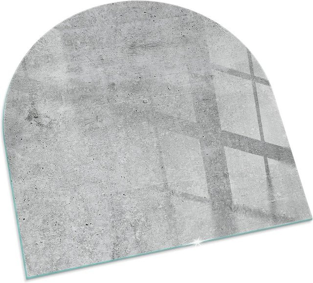 Tulup Kaminglasplatte in Grau mit Rohbetonstruktur als Halbkreis für Kaminöfen B/T: 100 x 100 cm - Bild 1