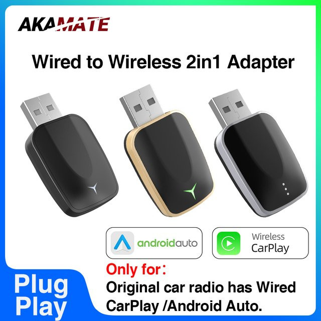 AKAMATE 2in1 Wireless CarPlay und Android Auto Adapter in Schwarz mit Bluetooth für Plug and Play - Bild 1