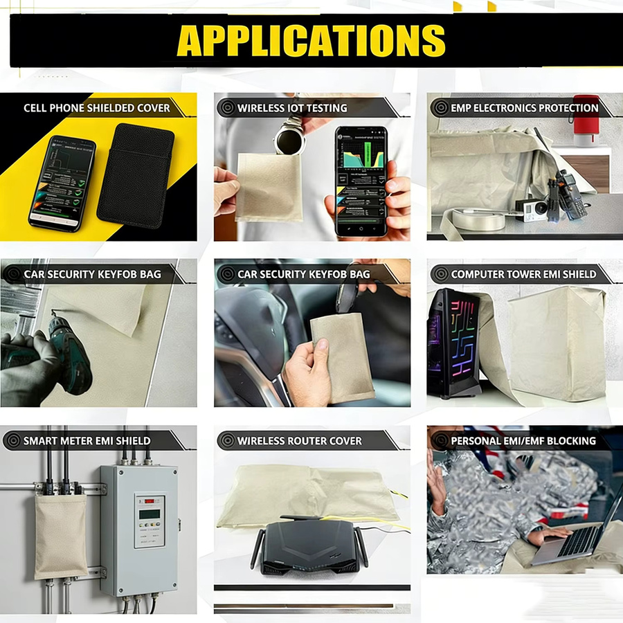 Faraday-Stoff- und Klebeband-Set aus leitfähigem Nickel-Kupfer zur Blockierung von HF-Signalen, WiFi, 5G, Bluetooth, GPS und RFID in Silber - Bild 4