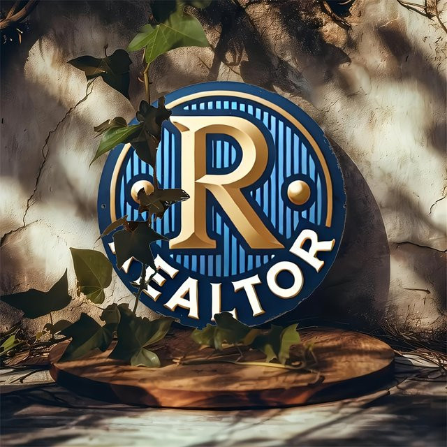Rundes Aluminiumschild Potdemiel REALTOR im Vintage-Stil in Blau mit Gravurfolie, Durchmesser: 20 cm - Bild 1