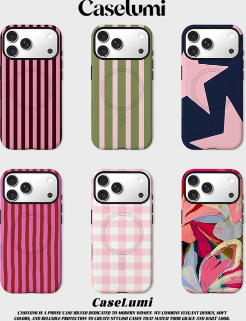 CaseLumi Matte Bumper MagSafe Schutzhülle für iPhone 17 16 15 Pro Max Plus mit vertikalen Streifen in Rosa - Bild 1
