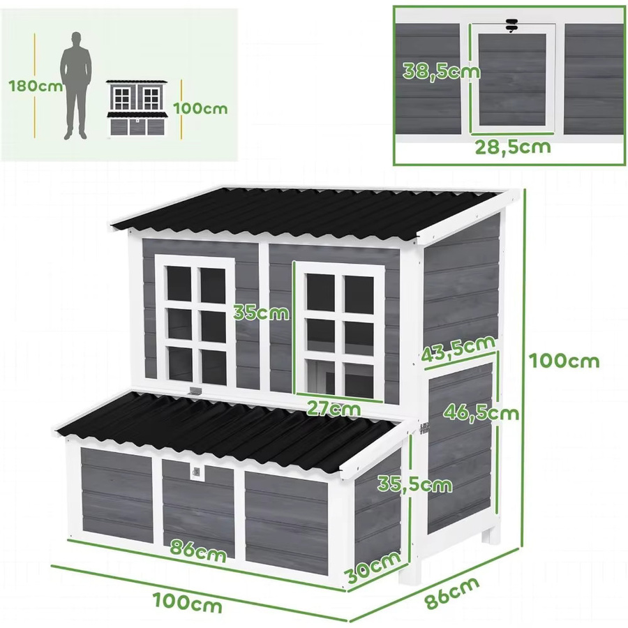 Garvee Hühnerstall aus Holz in Grau mit Nistkammern und wasserdichtem Dach, H/B/T: 100 x 86 x 100 cm - Bild 3