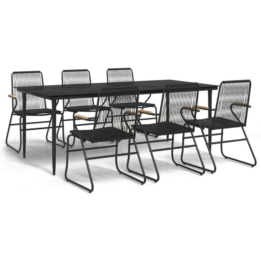 vidaXL 7-teilige Garten-Essgruppe aus schwarzem PVC-Rattan mit Teakholz und Glasoberfläche - Bild 2
