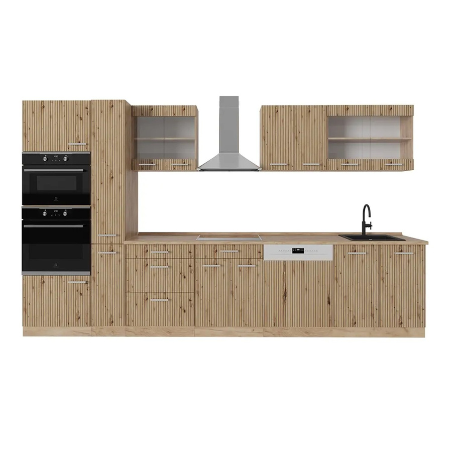 Vicco R-Line Küchenzeile Artisan-Eiche/Goldkraft Eiche mit Hochschrank, Breite: 350 cm - Bild 2