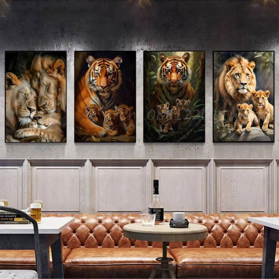 Kawaii Wandaufkleber mit Löwe, Tiger und Jungtier als dekorative Wandmalerei in HD-Qualität - Bild 2