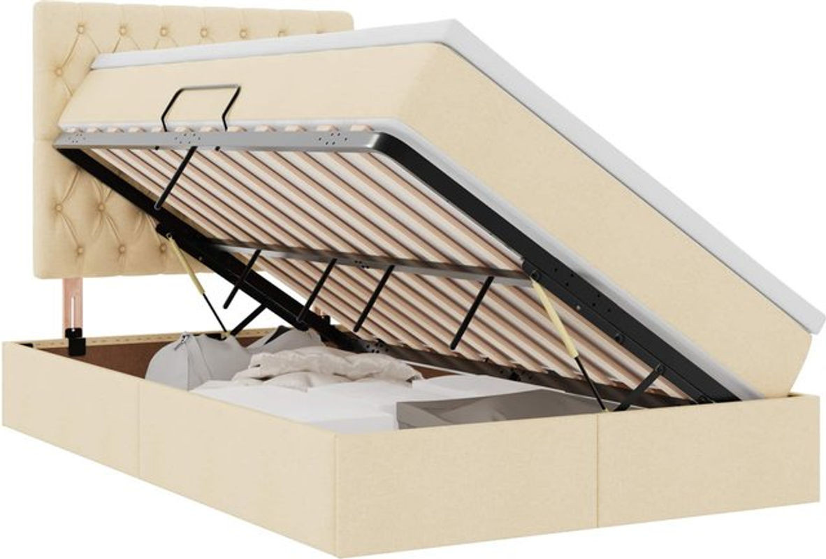 vidaXL Funktionsbett mit Matratze und Aufbewahrung, Stoff und Metall, Beige, B: 120 cm, L: 190 cm - Bild 1