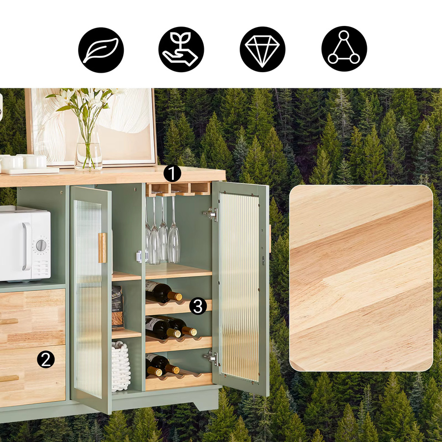 SoBuy Buffet Sideboard FSB81 in Grün mit Glastüren aus Kautschukholz und MDF - Bild 3