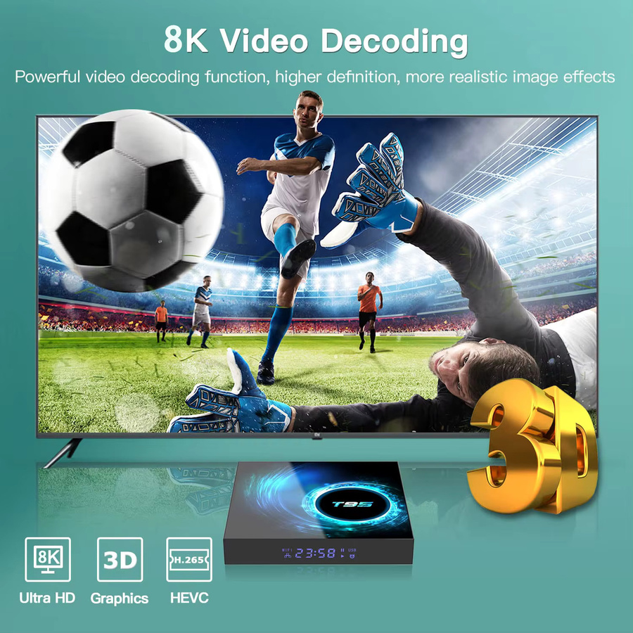 T95 Android 16.0 TV-Box Media Streamer mit Allwinner H616 Quad-Core, Dual-WLAN 2,4G/5G, 4GB RAM, Schwarz - Bild 3