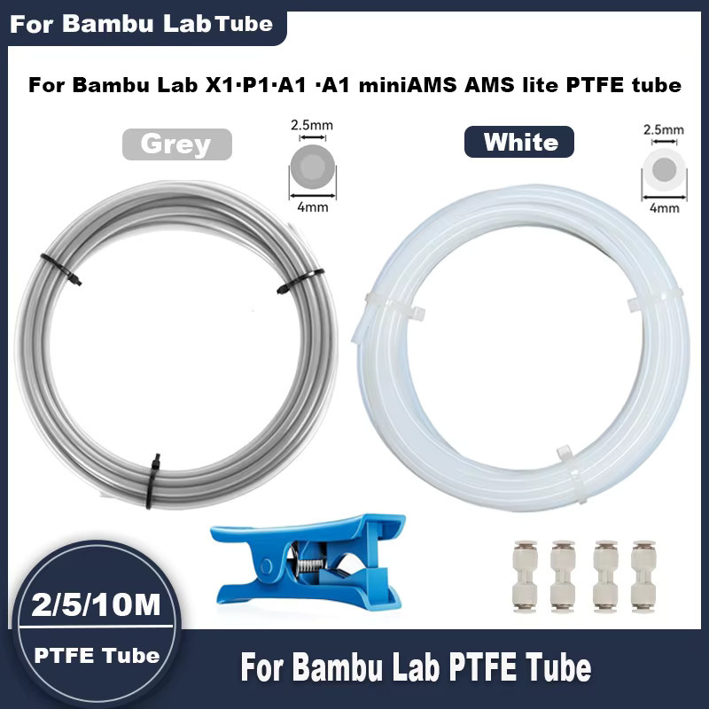 Bambu Lab PTFE Rohr Set für 3D-Drucker mit Schneidwerkzeug und Steckverbindern, 5 m Länge, ID: 2,5 mm, OD: 4 mm - Bild 2